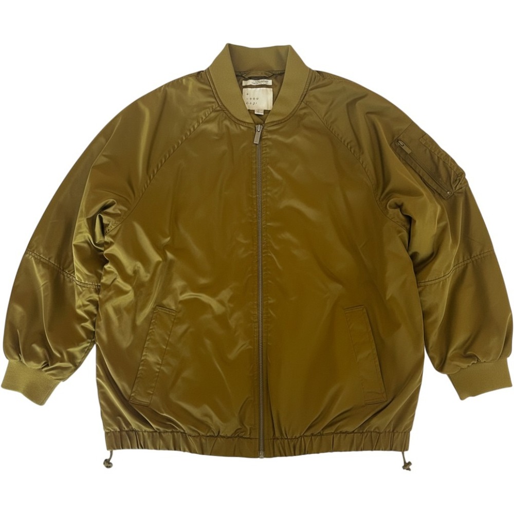 A New Day Womens Olive Green Water Resistant Bomber XL Full Zip STAIN ON BACK